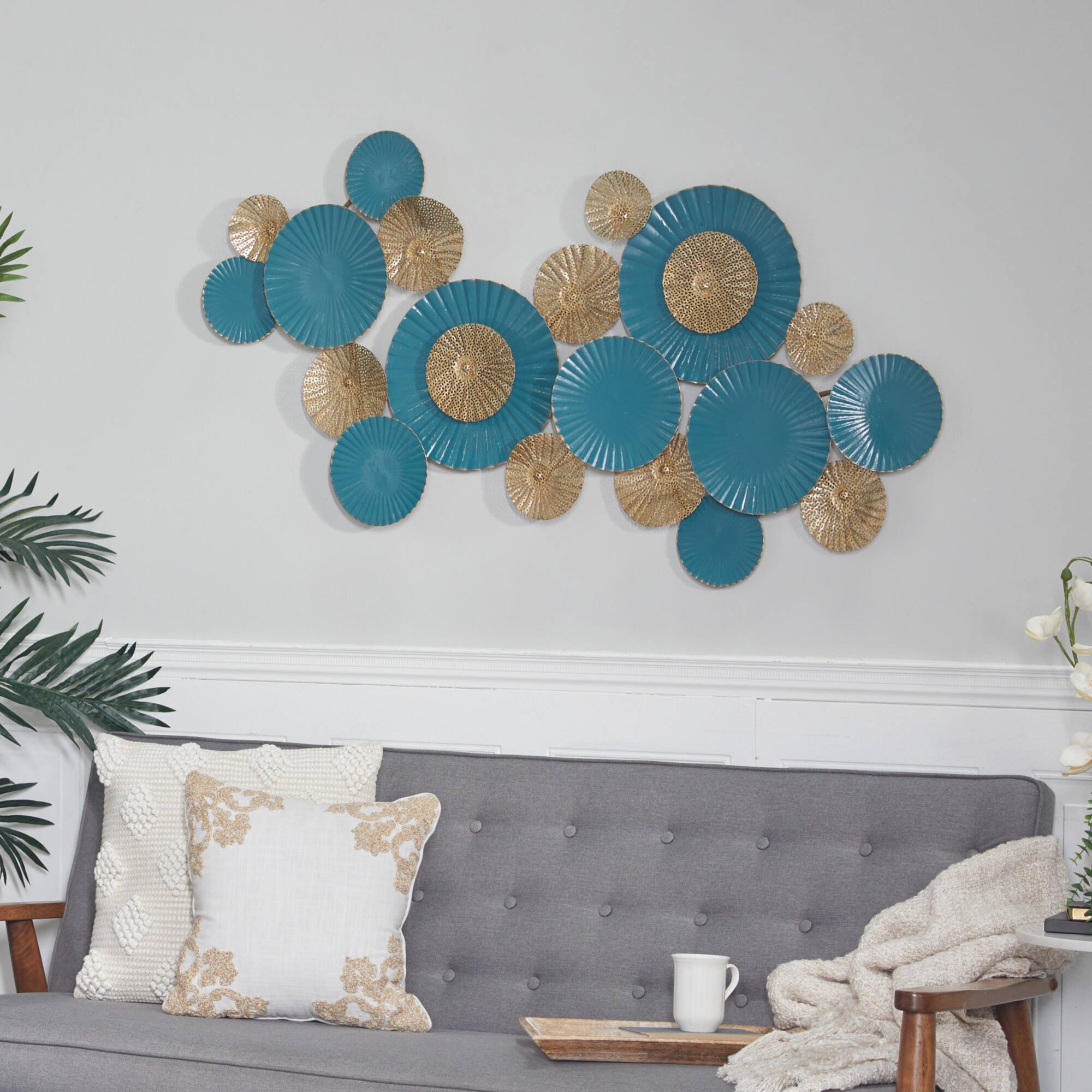 Aquamarine Metal Coastal Wall Decor, 26" x 52" x 3"
